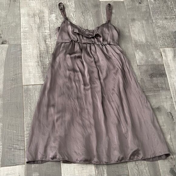 VTG Y2K Max Studio 100% Silk Gray Adjustable Camisole Cami Strap Slip Dress M - Picture 12 of 12